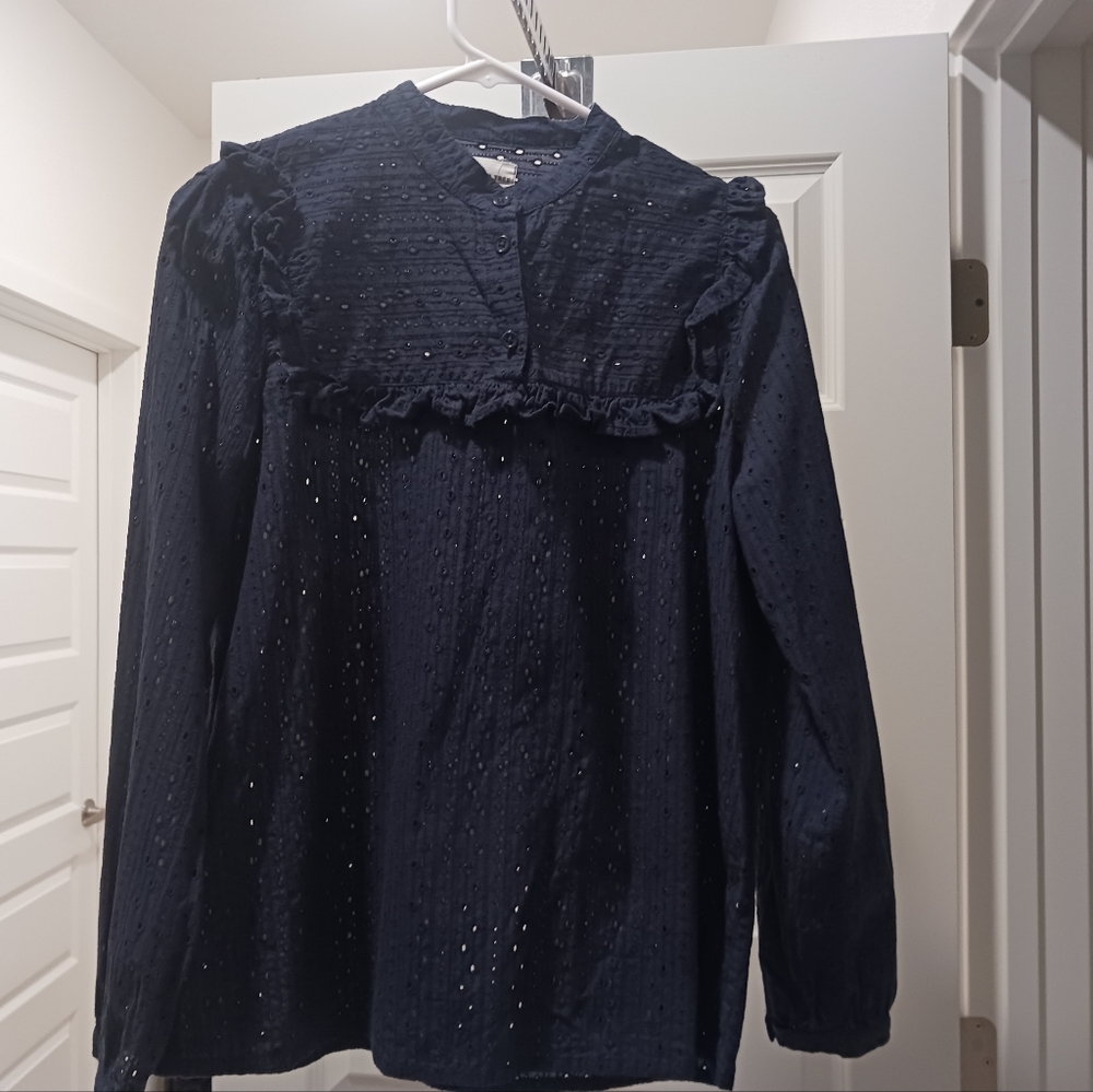 People Tree Dark Blue Eyelet Blouse